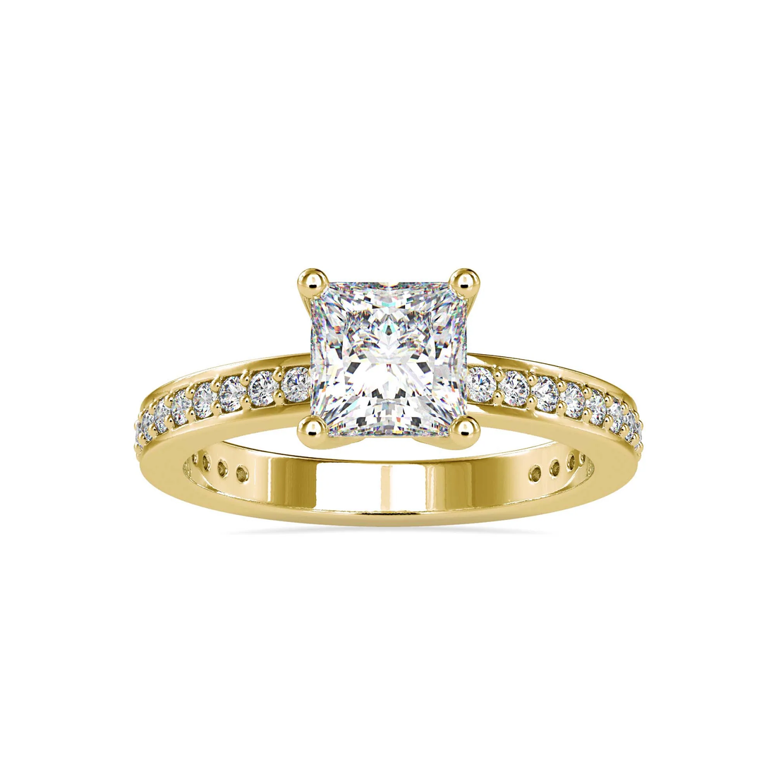Princess Cut Diamond Engagement Ring with Channel Set Side Stones in White Gold | Elegant Solitaire Ring