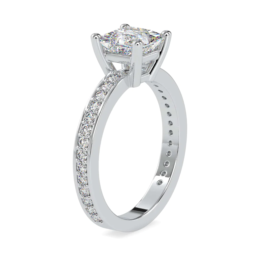 Princess Cut Diamond Engagement Ring with Channel Set Side Stones in White Gold | Elegant Solitaire Ring
