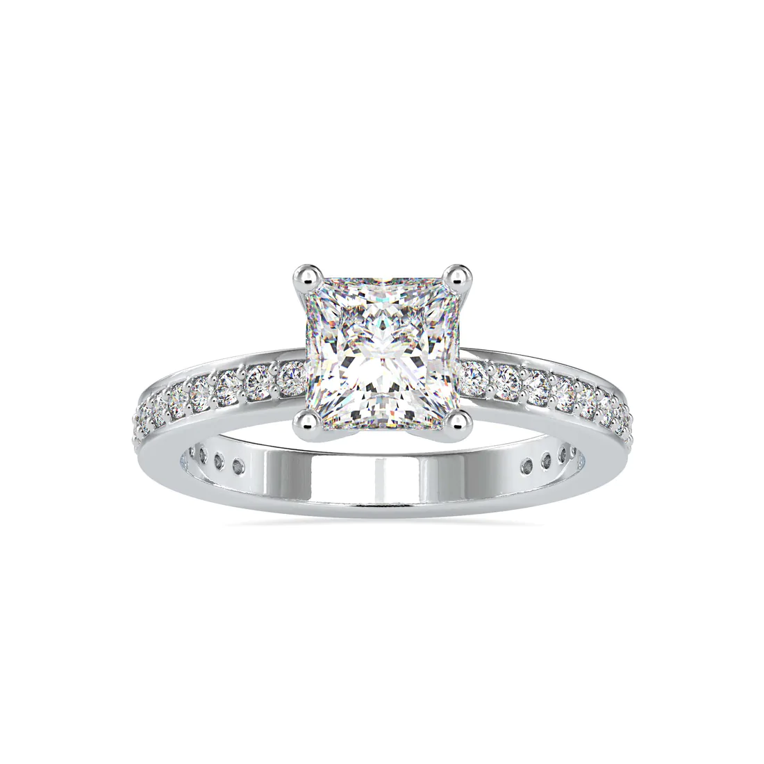 Princess Cut Diamond Engagement Ring with Channel Set Side Stones in White Gold | Elegant Solitaire Ring