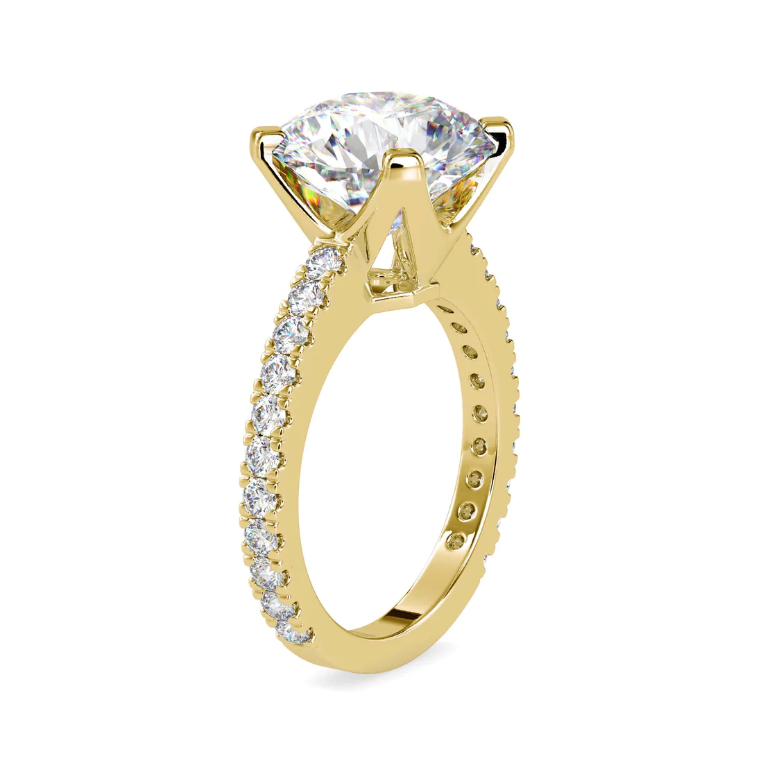 Round Cut Diamond Engagement Ring with Pavé Band | Available in White & Yellow Gold