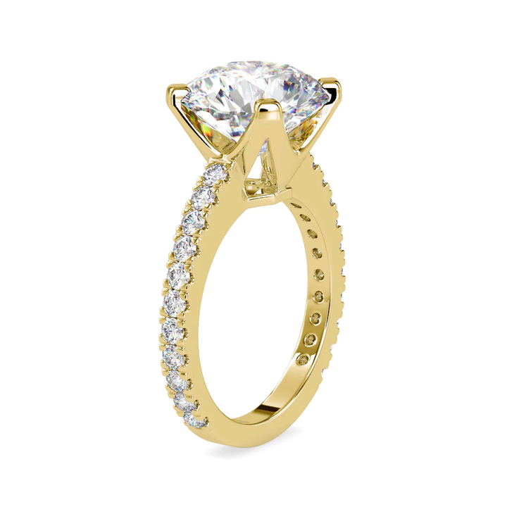 Round Cut Diamond Engagement Ring with Pavé Band | Available in White & Yellow Gold