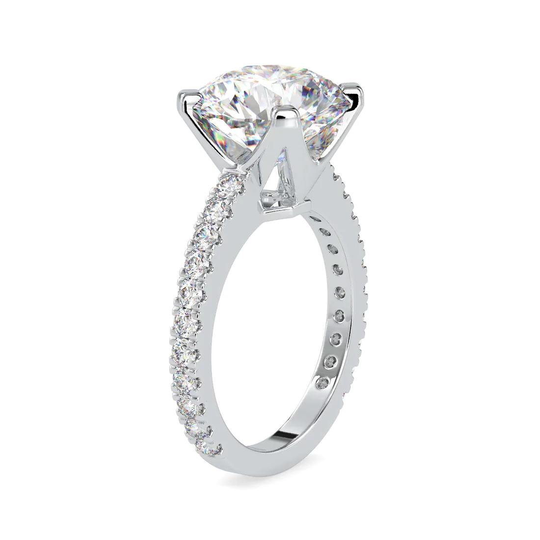 Round Cut Diamond Engagement Ring with Pavé Band | Available in White & Yellow Gold
