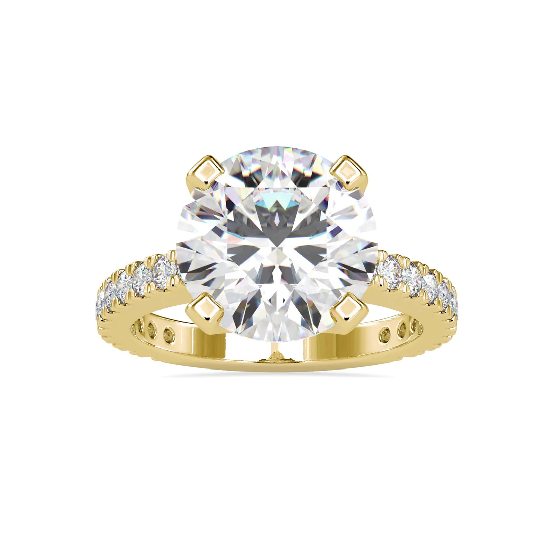 Round Cut Diamond Engagement Ring with Pavé Band | Available in White & Yellow Gold