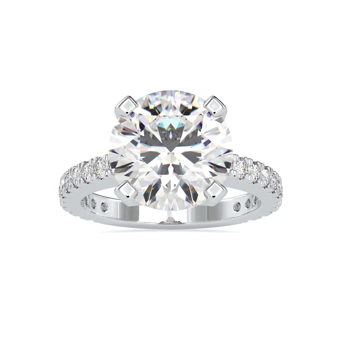 Round Cut Diamond Engagement Ring with Pavé Band | Available in White & Yellow Gold