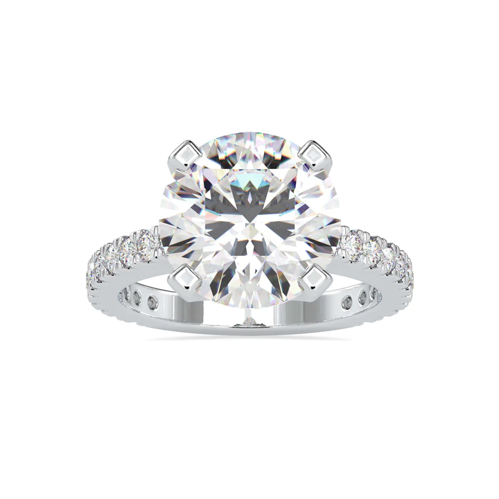 Round Cut Diamond Engagement Ring with Pavé Band | Available in White & Yellow Gold