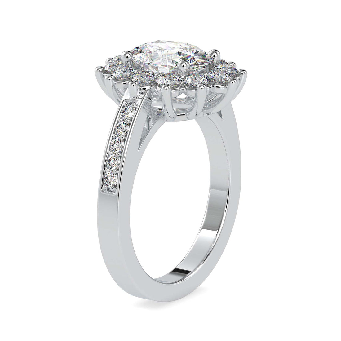 Oval Cut Diamond Halo Engagement Ring with Pavé Band | Available in White & Yellow Gold