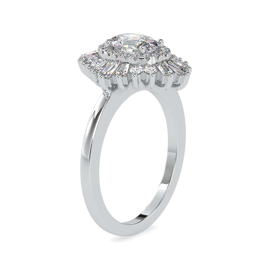 Oval Halo Diamond Engagement Ring with Double Baguette Halo in 14K Yellow & White Gold | Vintage Inspired Bridal Ring