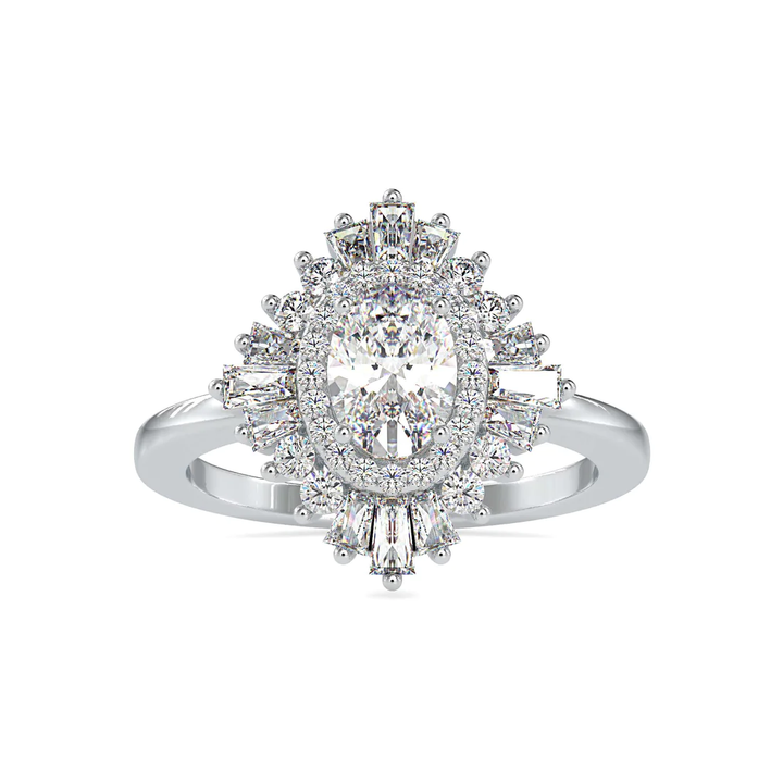 Oval Halo Diamond Engagement Ring with Double Baguette Halo in 14K Yellow & White Gold | Vintage Inspired Bridal Ring