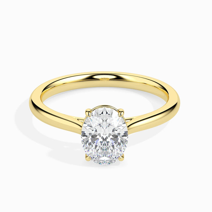 Oval Cut Lab Grown Diamond Solitaire Engagement Ring in 14K White & Yellow Gold
