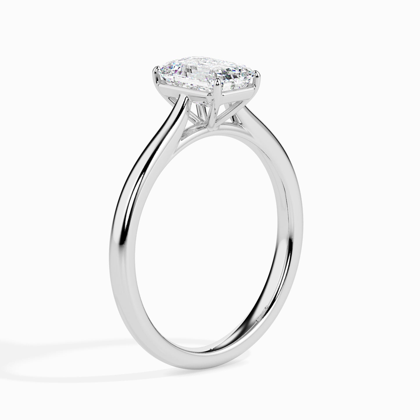 Emerald Cut Lab Grown Diamond Solitaire Engagement Ring in 14K/18K Gold or Platinum