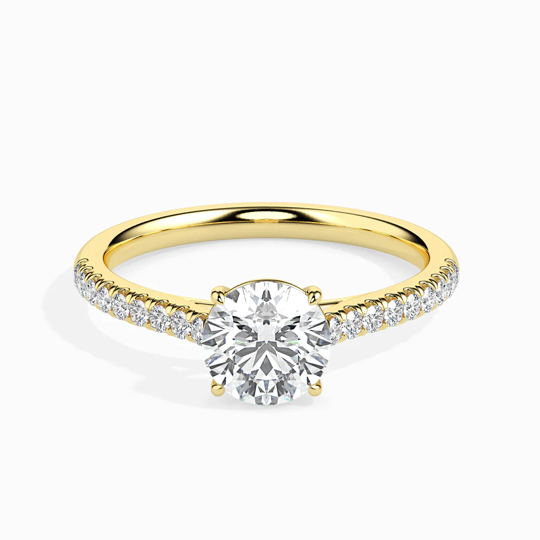 Classic Round Diamond Engagement Ring with Pavé Shank – White & Yellow Gold