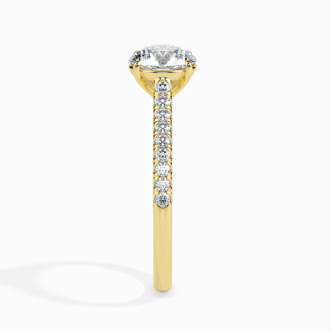 Classic Round Diamond Engagement Ring with Pavé Shank – White & Yellow Gold