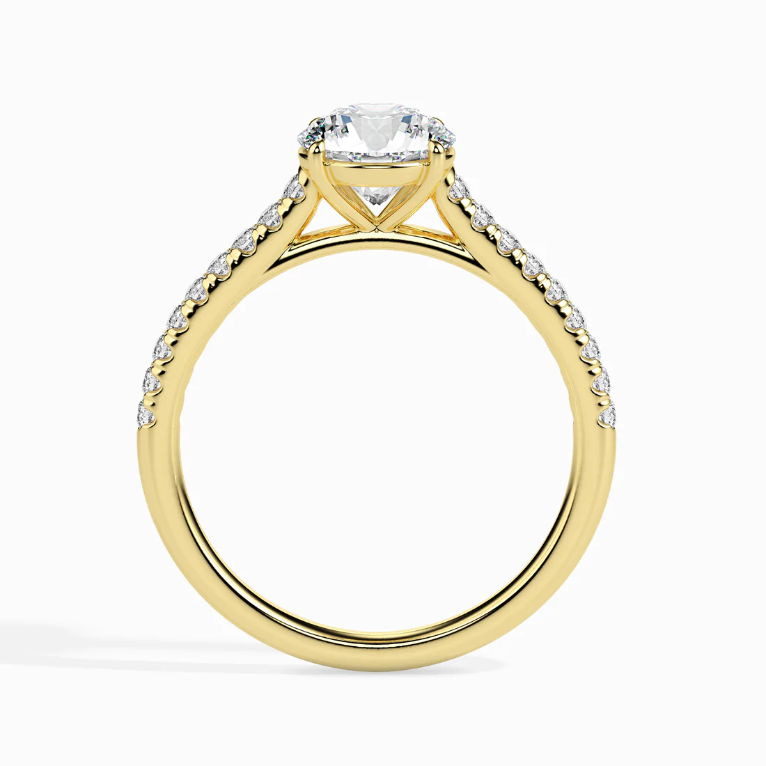 Classic Round Diamond Engagement Ring with Pavé Shank – White & Yellow Gold