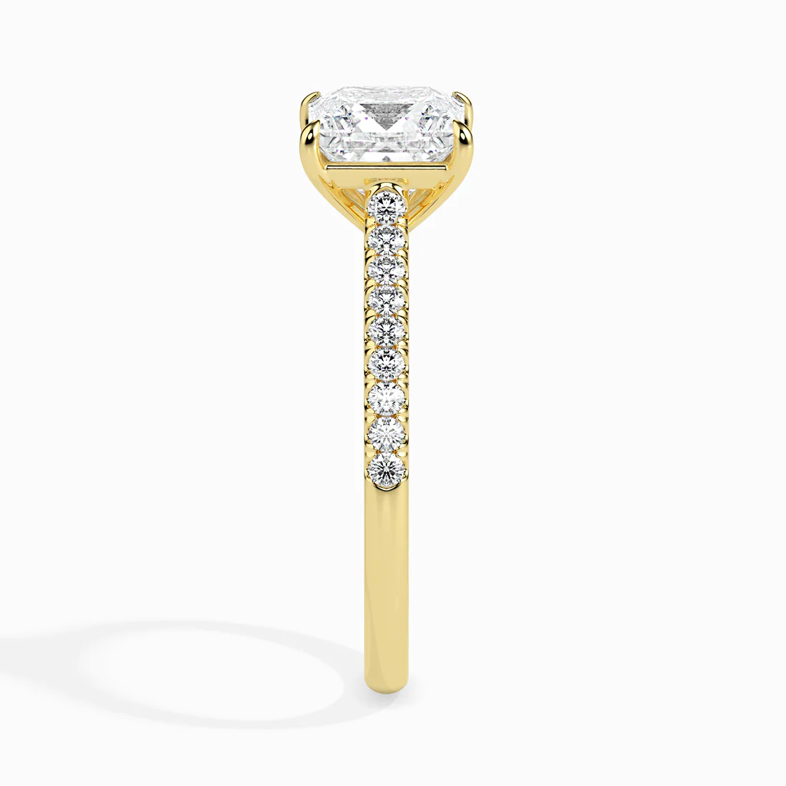 Princess Cut Diamond Engagement Ring in 14K/18K Yellow Gold | Pave Diamond Solitaire Ring