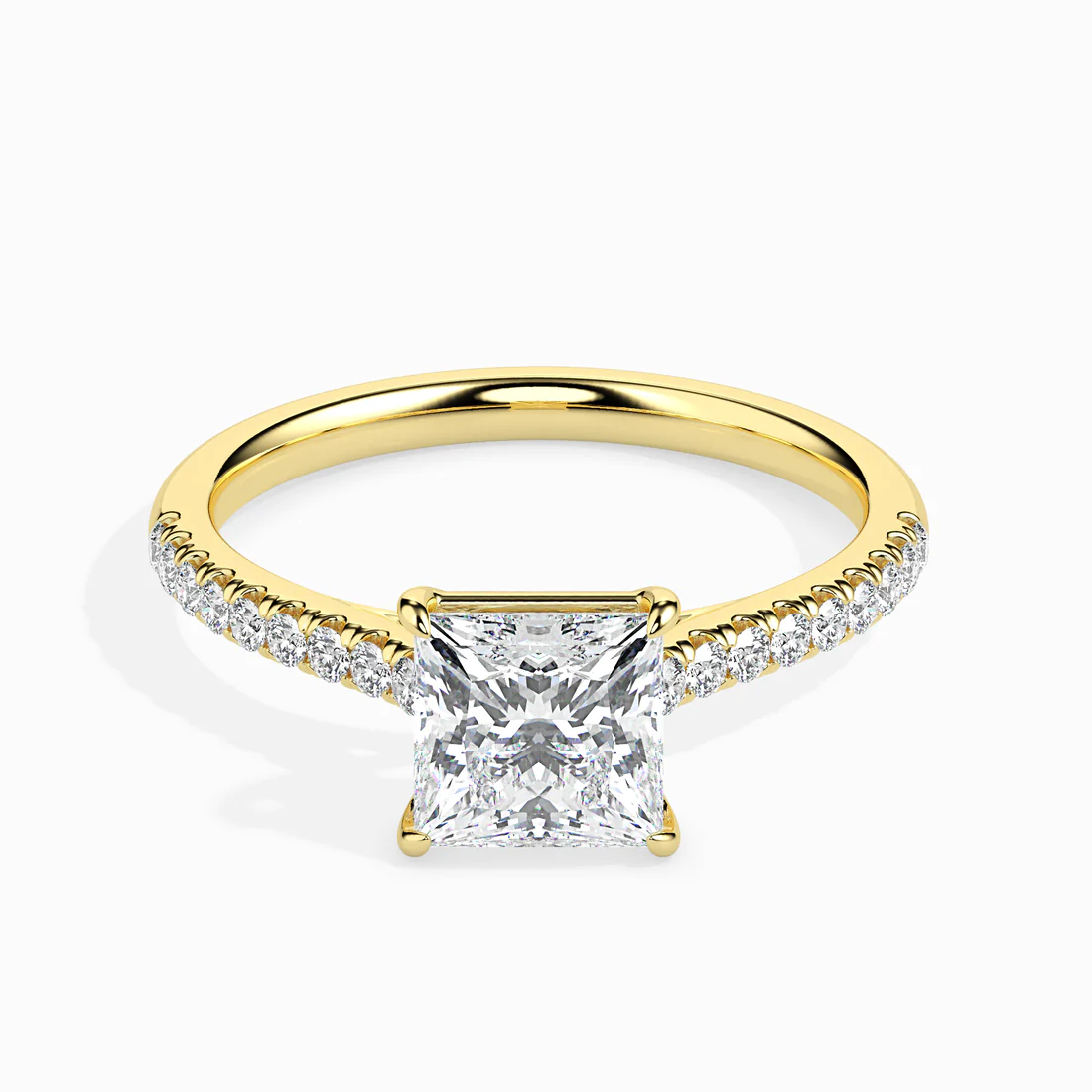 Princess Cut Diamond Engagement Ring in 14K/18K Yellow Gold | Pave Diamond Solitaire Ring