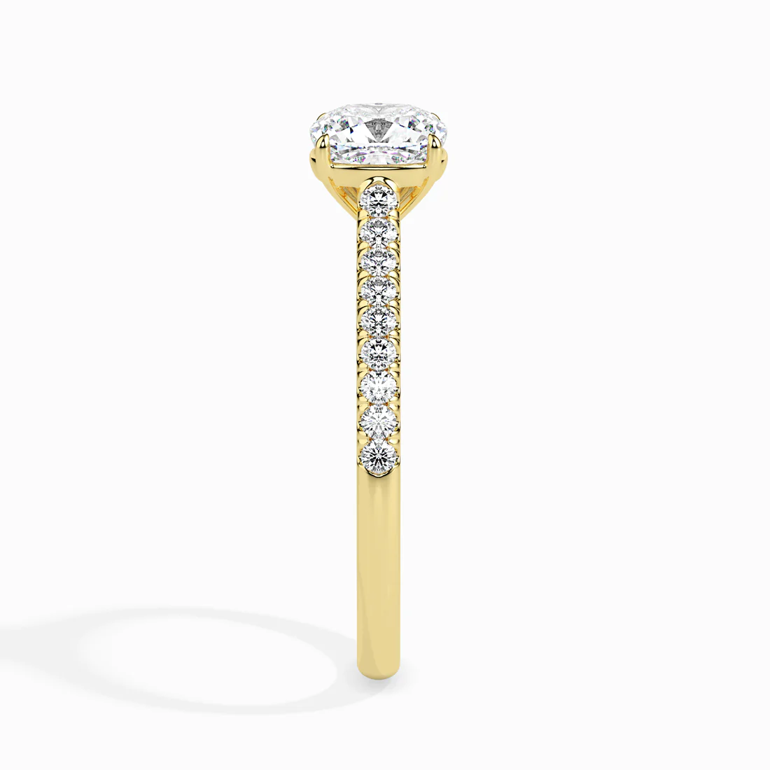 Cushion Cut Diamond Solitaire Engagement Ring with Pavé Band | 14K & 18K White Gold