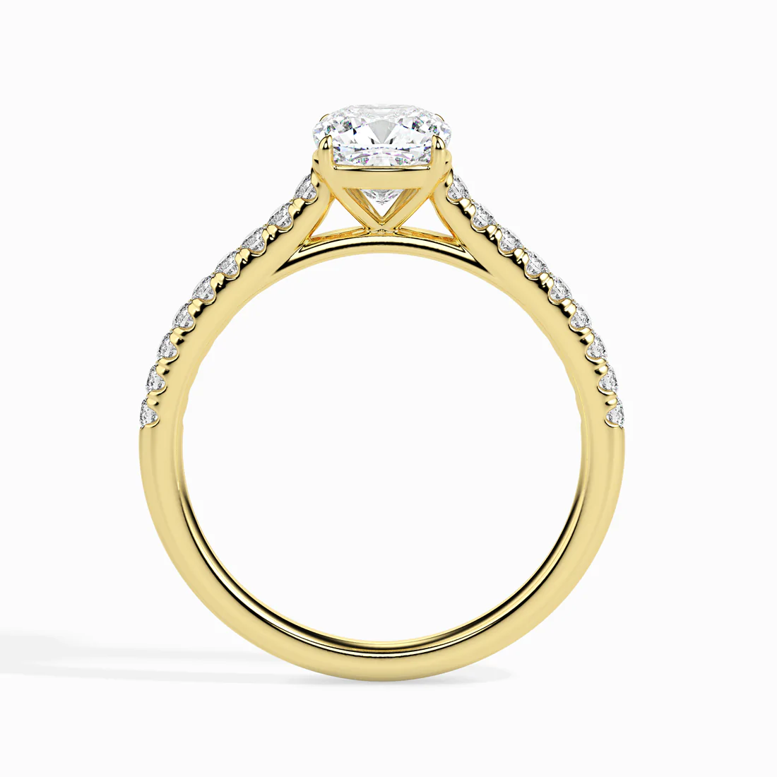 Cushion Cut Diamond Solitaire Engagement Ring with Pavé Band | 14K & 18K White Gold
