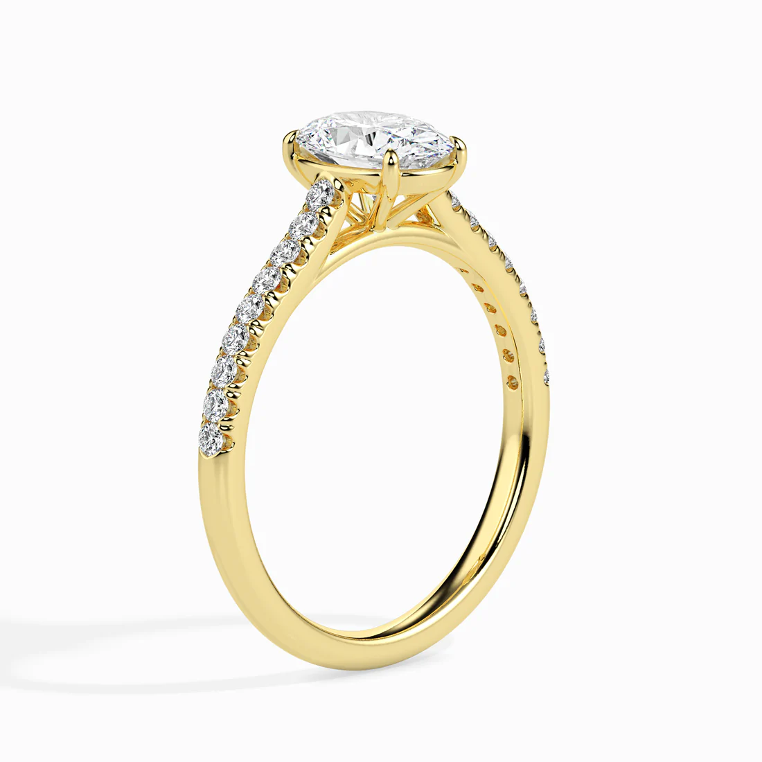 Oval Cut Diamond Engagement Ring with Pavé Band in 14K White & Yellow Gold | Classic Solitaire Ring