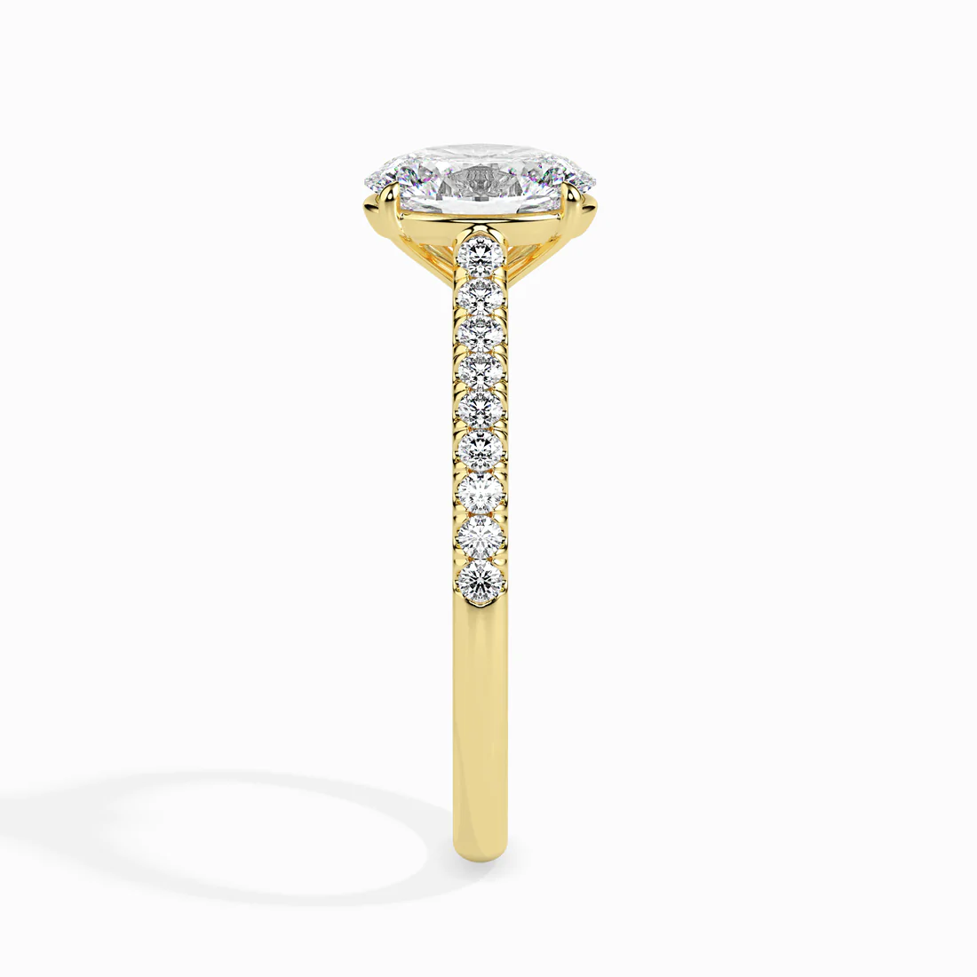 Oval Cut Diamond Engagement Ring with Pavé Band in 14K White & Yellow Gold | Classic Solitaire Ring