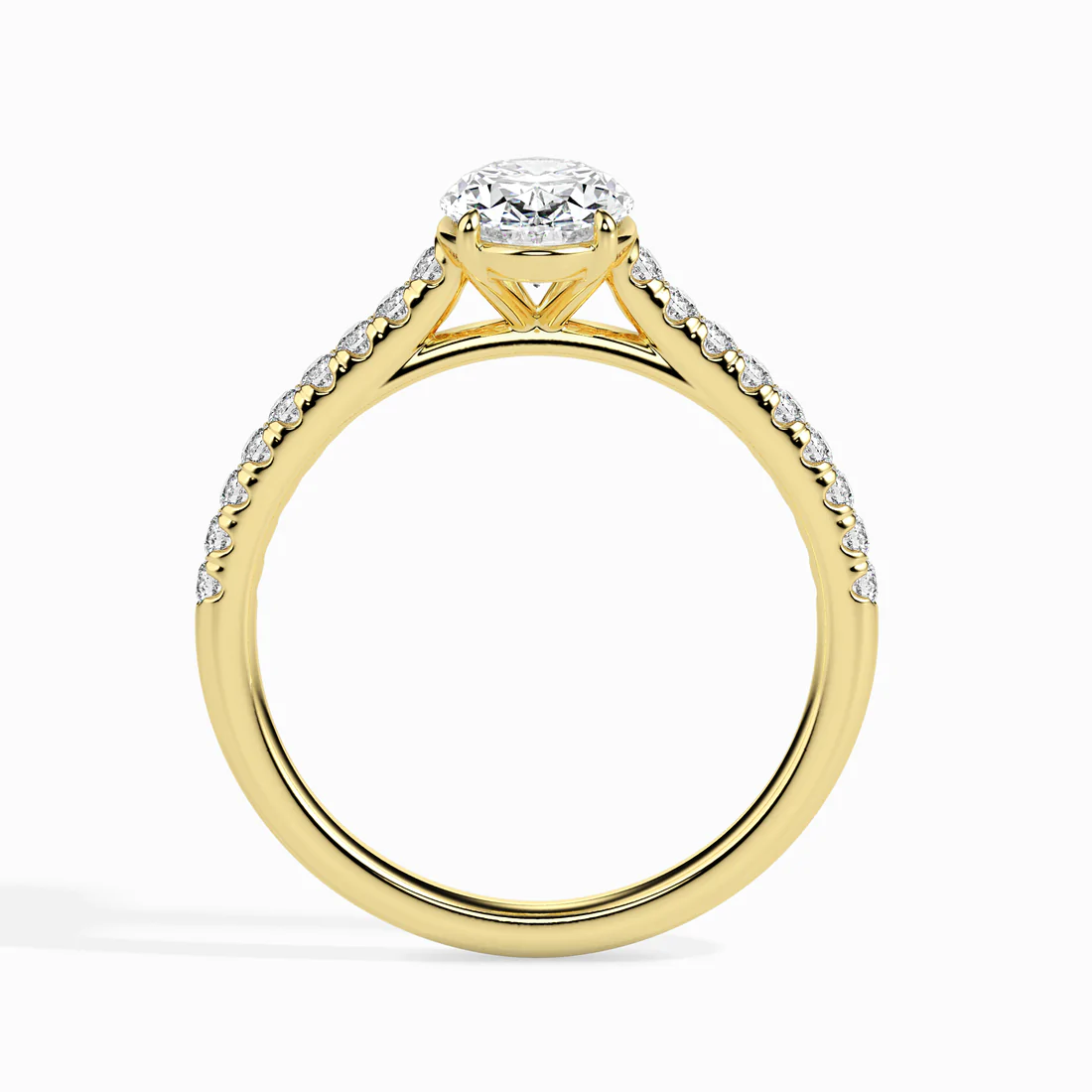 Oval Cut Diamond Engagement Ring with Pavé Band in 14K White & Yellow Gold | Classic Solitaire Ring