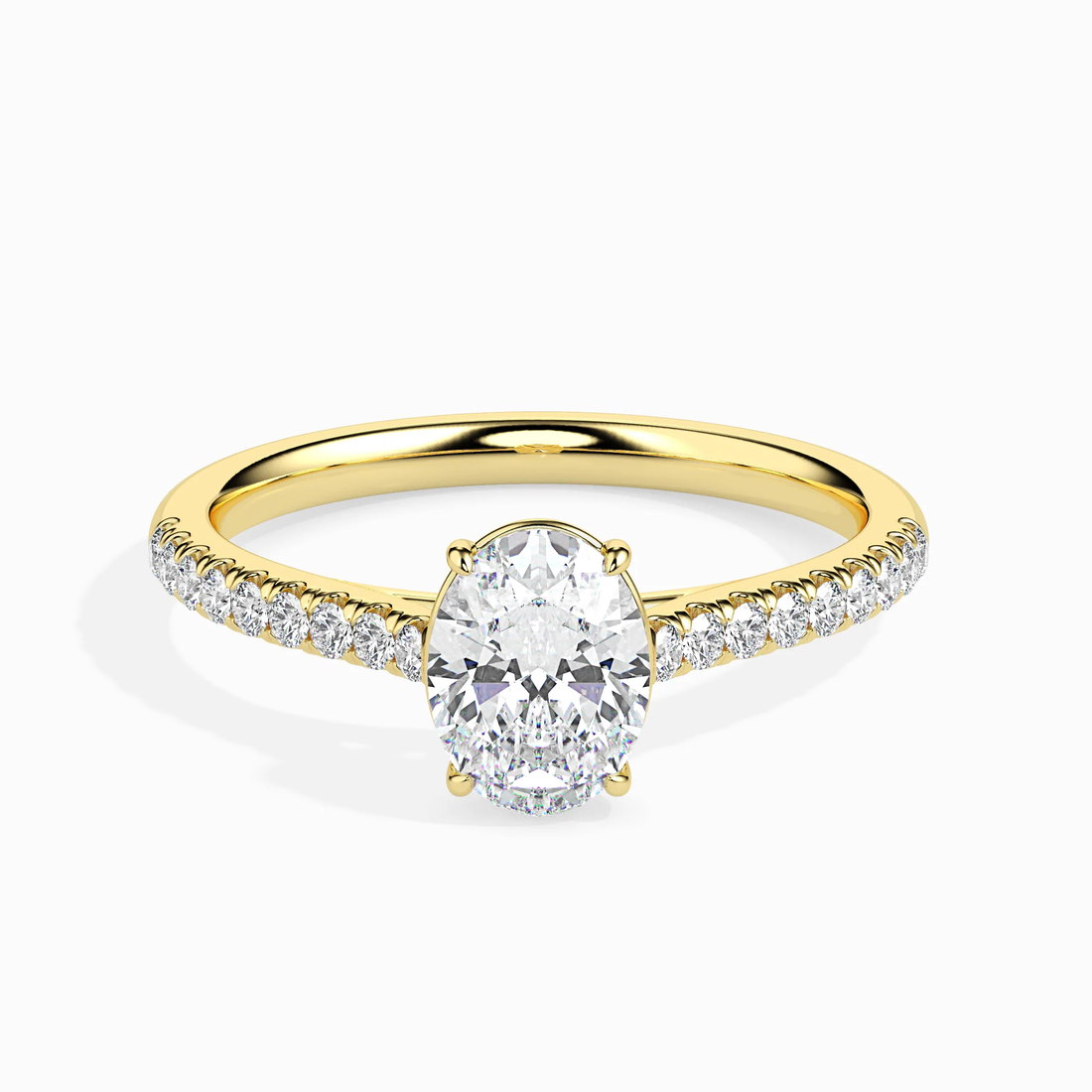 Oval Cut Diamond Engagement Ring with Pavé Band in 14K White & Yellow Gold | Classic Solitaire Ring