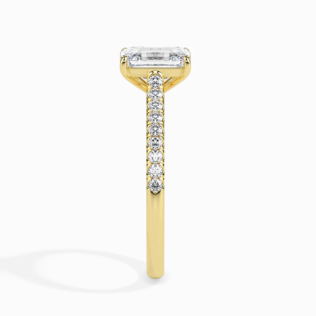 Emerald Cut Diamond Solitaire Engagement Ring with Pavé Band in 14K White & Yellow Gold