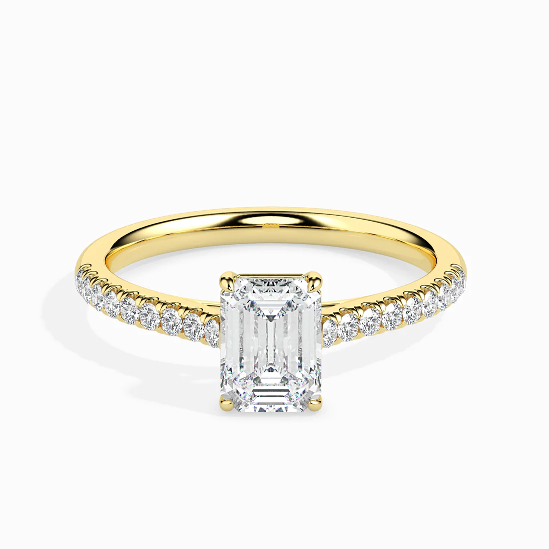 Emerald Cut Diamond Solitaire Engagement Ring with Pavé Band in 14K White & Yellow Gold