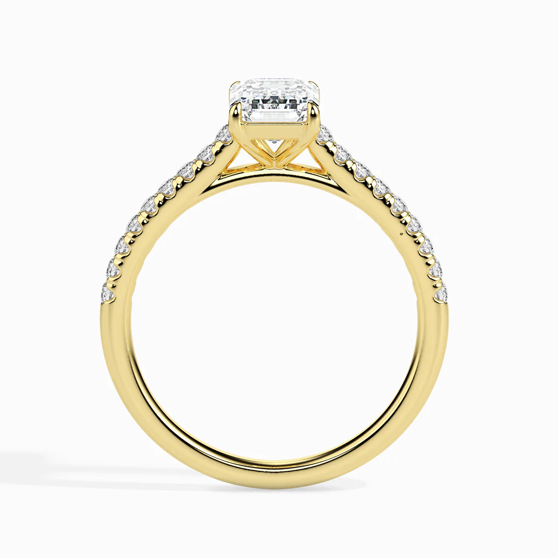 Emerald Cut Diamond Solitaire Engagement Ring with Pavé Band in 14K White & Yellow Gold