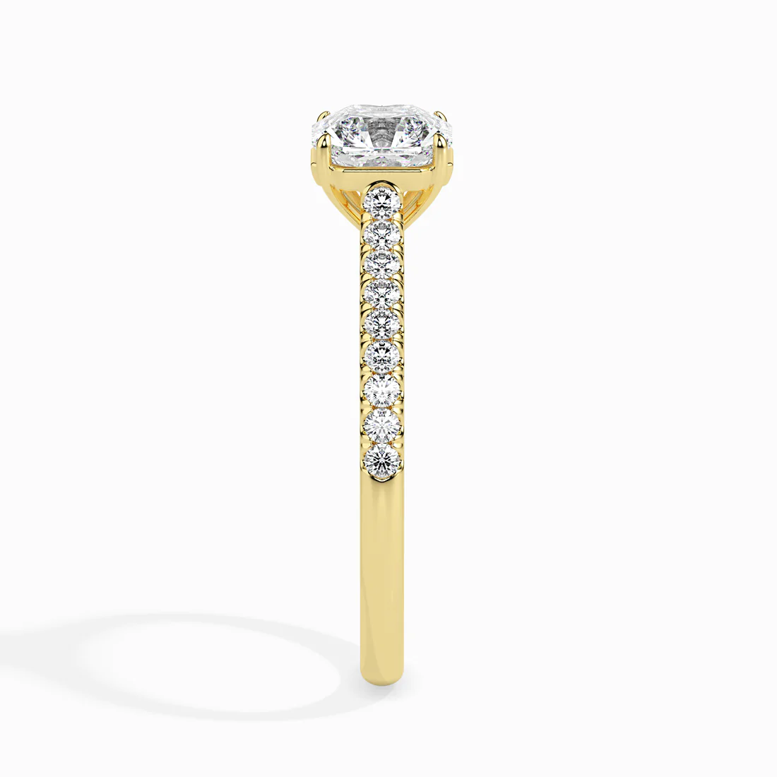 Asscher Cut Diamond Solitaire Engagement Ring with Pavé Band | 14K & 18K White Gold