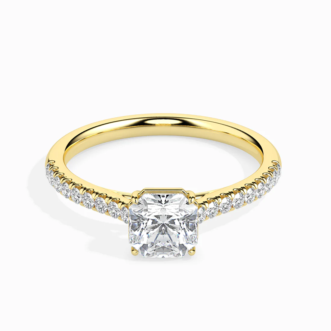 Asscher Cut Diamond Solitaire Engagement Ring with Pavé Band | 14K & 18K White Gold