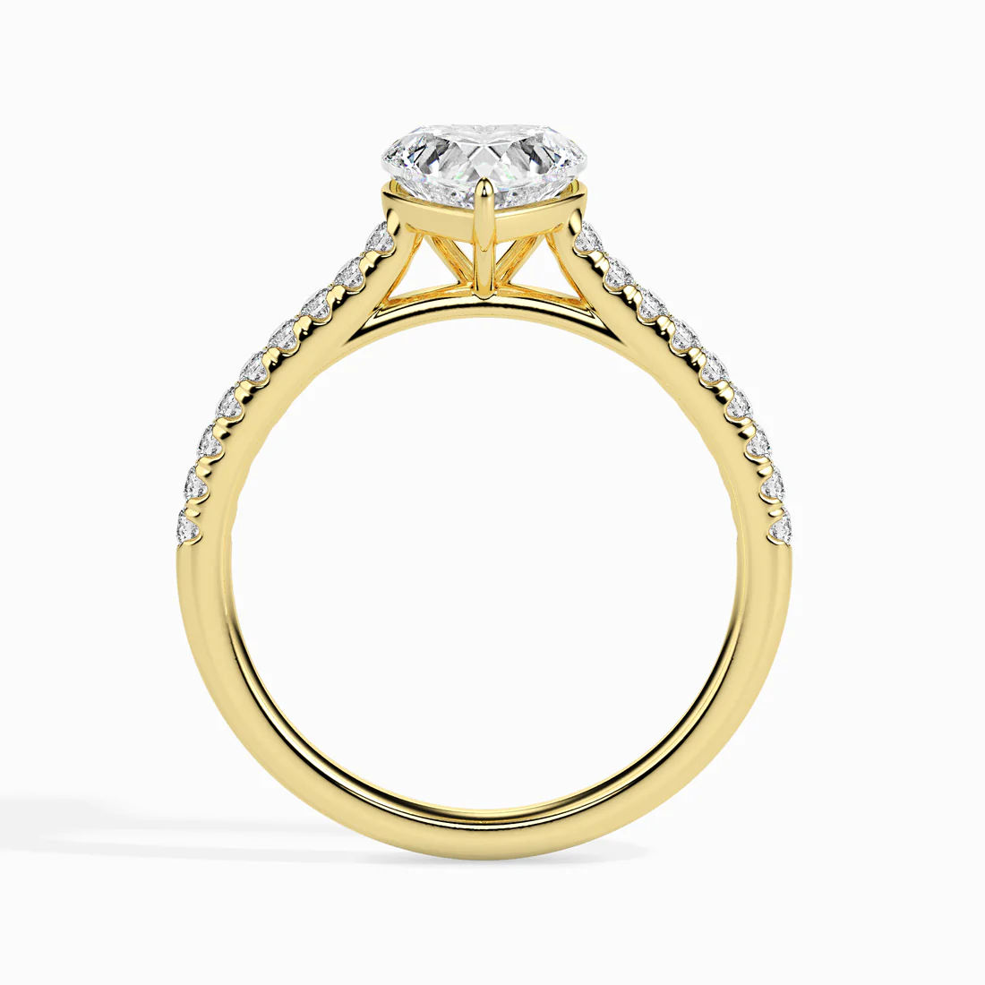 Heart Cut Diamond Engagement Ring with Pavé Band in White Gold | Elegant Solitaire Ring