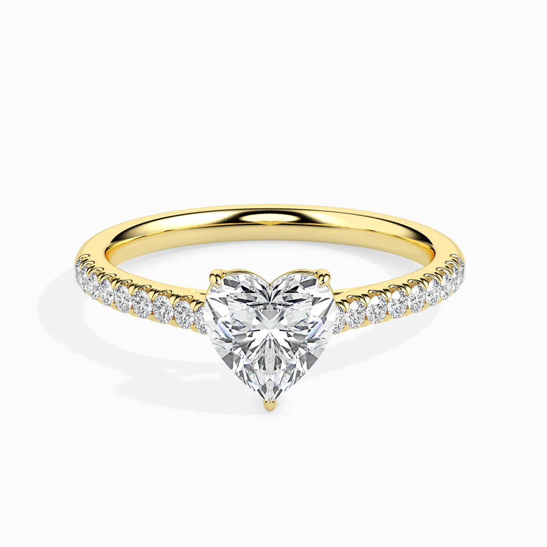 Heart Cut Diamond Engagement Ring with Pavé Band in White Gold | Elegant Solitaire Ring