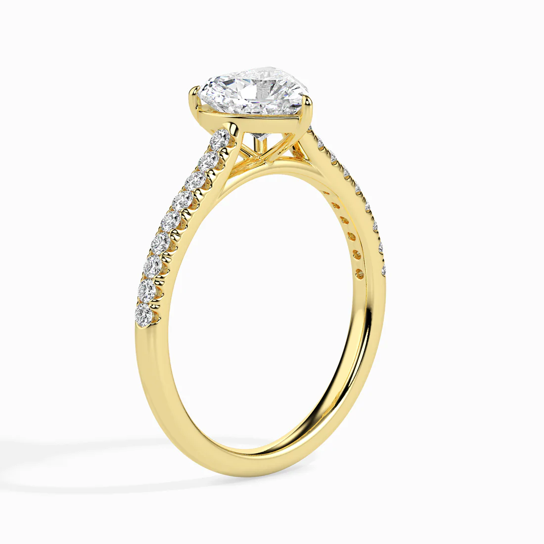 Heart Cut Diamond Engagement Ring with Pavé Band in White Gold | Elegant Solitaire Ring