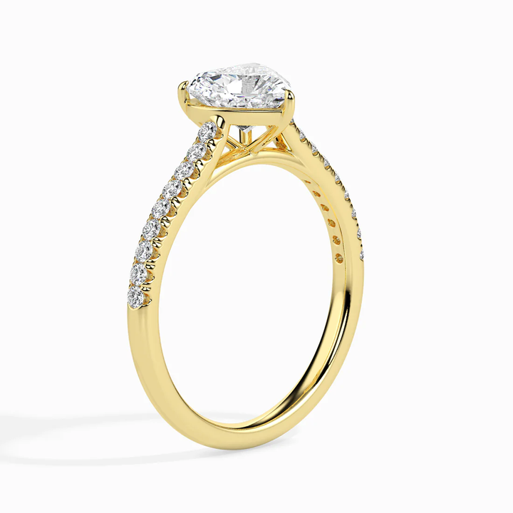 Heart Cut Diamond Engagement Ring with Pavé Band in White Gold | Elegant Solitaire Ring