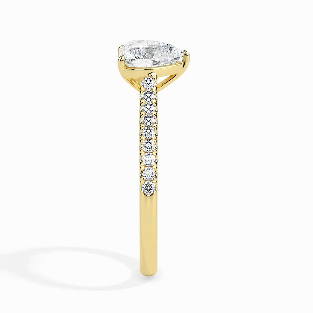 Heart Cut Diamond Engagement Ring with Pavé Band in White Gold | Elegant Solitaire Ring
