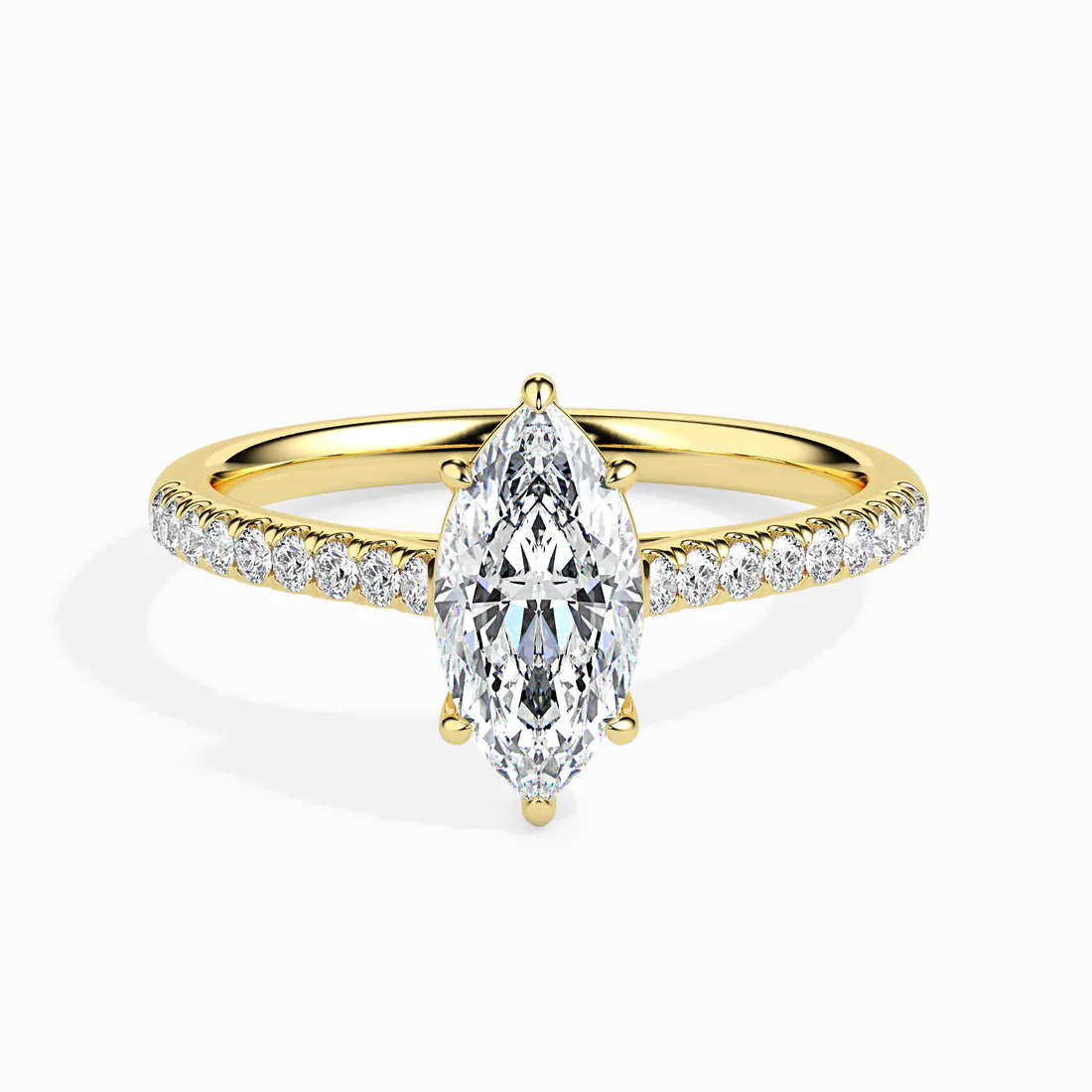 Marquise Cut Diamond Engagement Ring in White Gold | Pavé Band