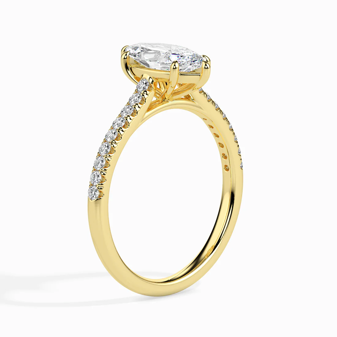Marquise Cut Diamond Engagement Ring in White Gold | Pavé Band