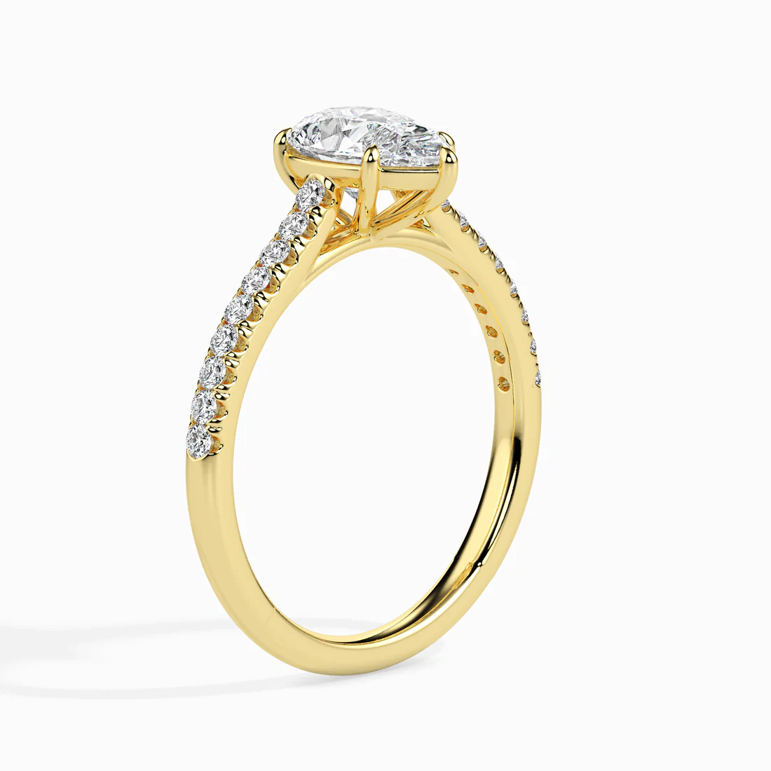 Pear Cut Diamond Engagement Ring with Pavé Band | Elegant Solitaire Ring in White & Yellow Gold
