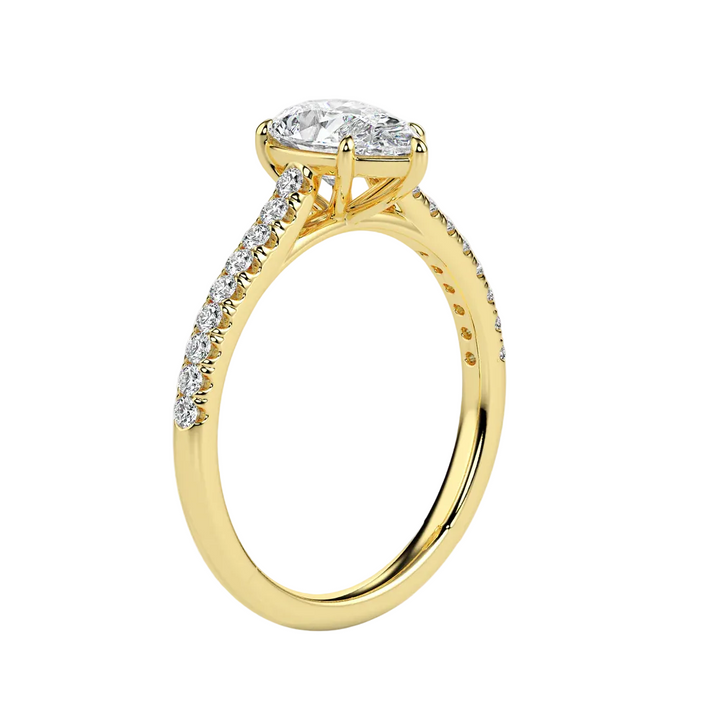 Gold ring with a diamond on a white background