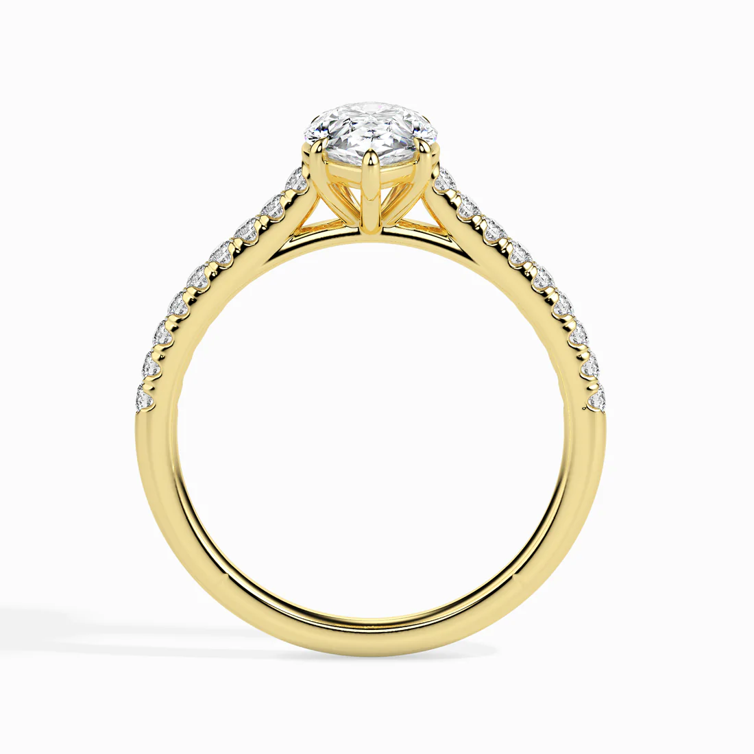 Pear Cut Diamond Engagement Ring with Pavé Band | Elegant Solitaire Ring in White & Yellow Gold