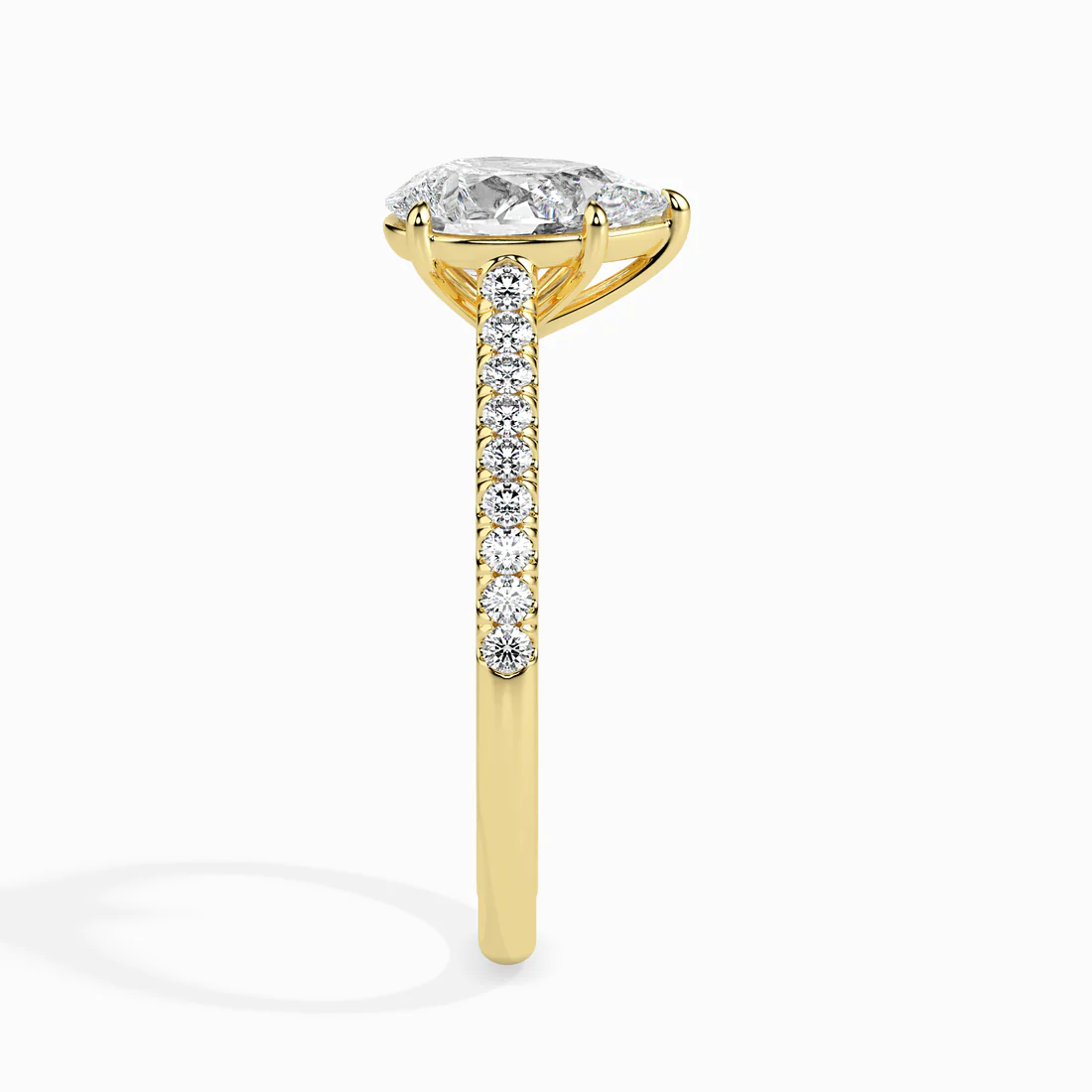 Pear Cut Diamond Engagement Ring with Pavé Band | Elegant Solitaire Ring in White & Yellow Gold