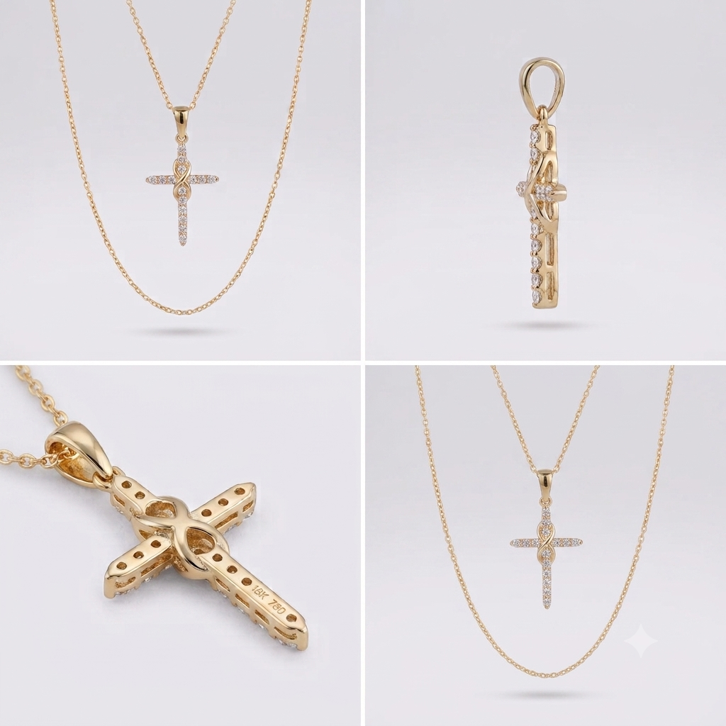 Dainty Infinity Cross Pendant Necklace with Sparkling Diamond – Elegant Christian Jewelry for Women