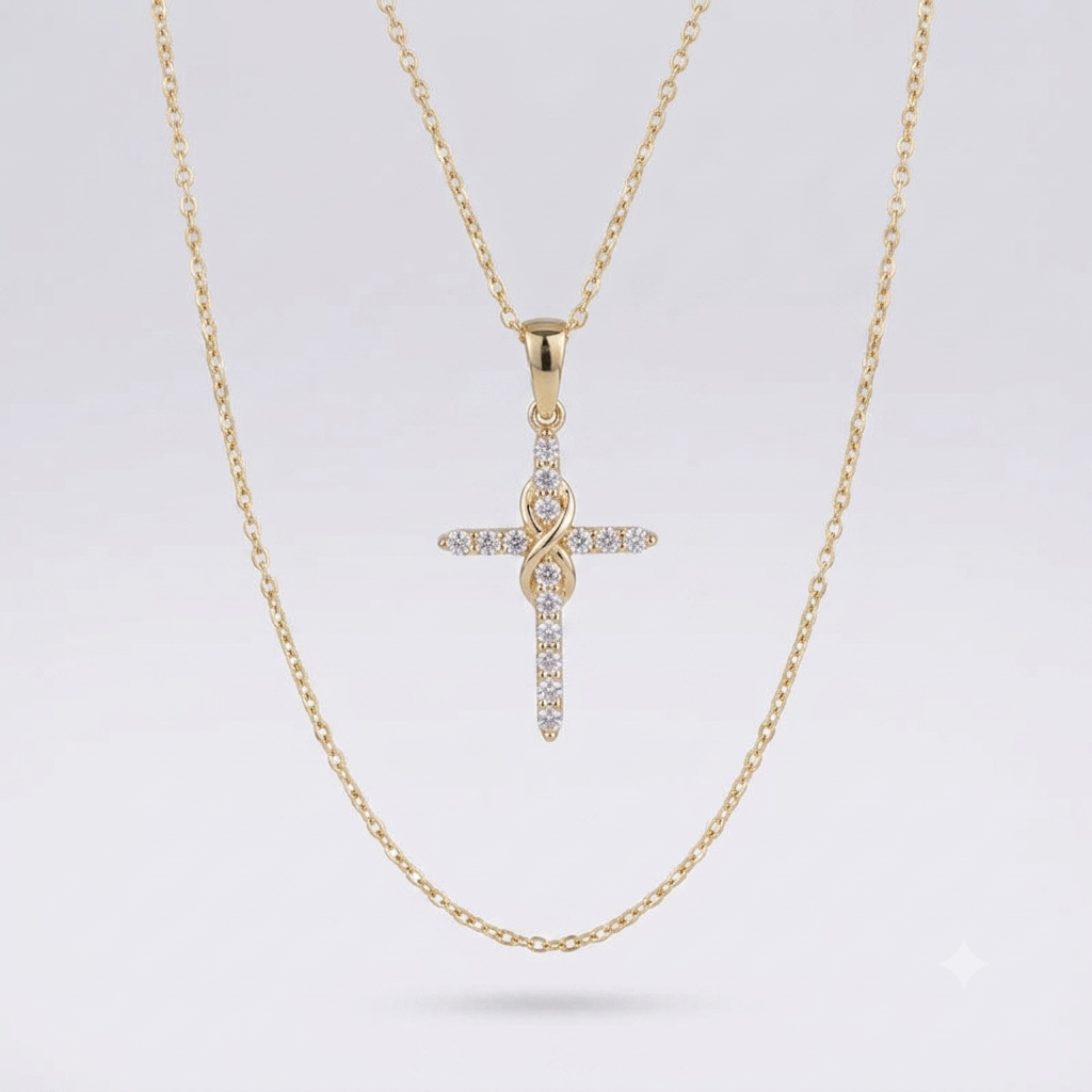 Dainty Infinity Cross Pendant Necklace with Sparkling Diamond – Elegant Christian Jewelry for Women