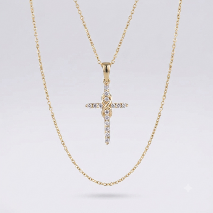 Dainty Infinity Cross Pendant Necklace with Sparkling Diamond – Elegant Christian Jewelry for Women