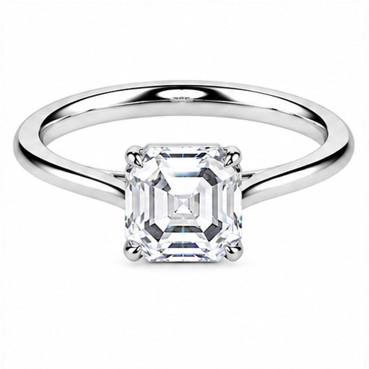 asscher cut diamond solitaire white gold front view
