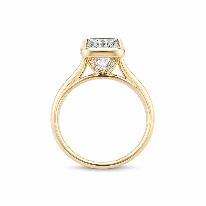 Princess Cut Lab Grown Diamond Bezel Set Solitaire Engagement Ring – yellow angle view