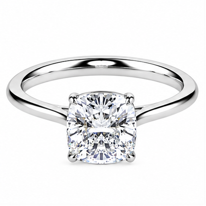 cushion cut diamond solitaire white gold front view