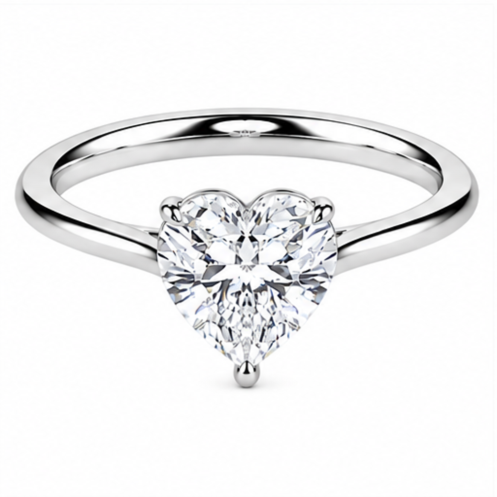 heart cut diamond solitaire white gold front view