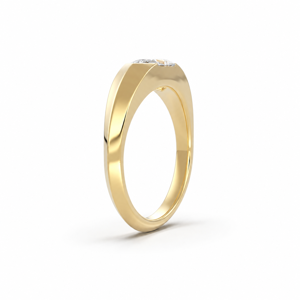 Kaleidoscope elongated hexagon lab-grown diamond signet ring in yellow gold, side view