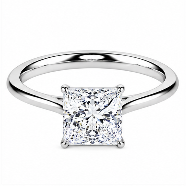 princess cut diamond solitaire white gold front view